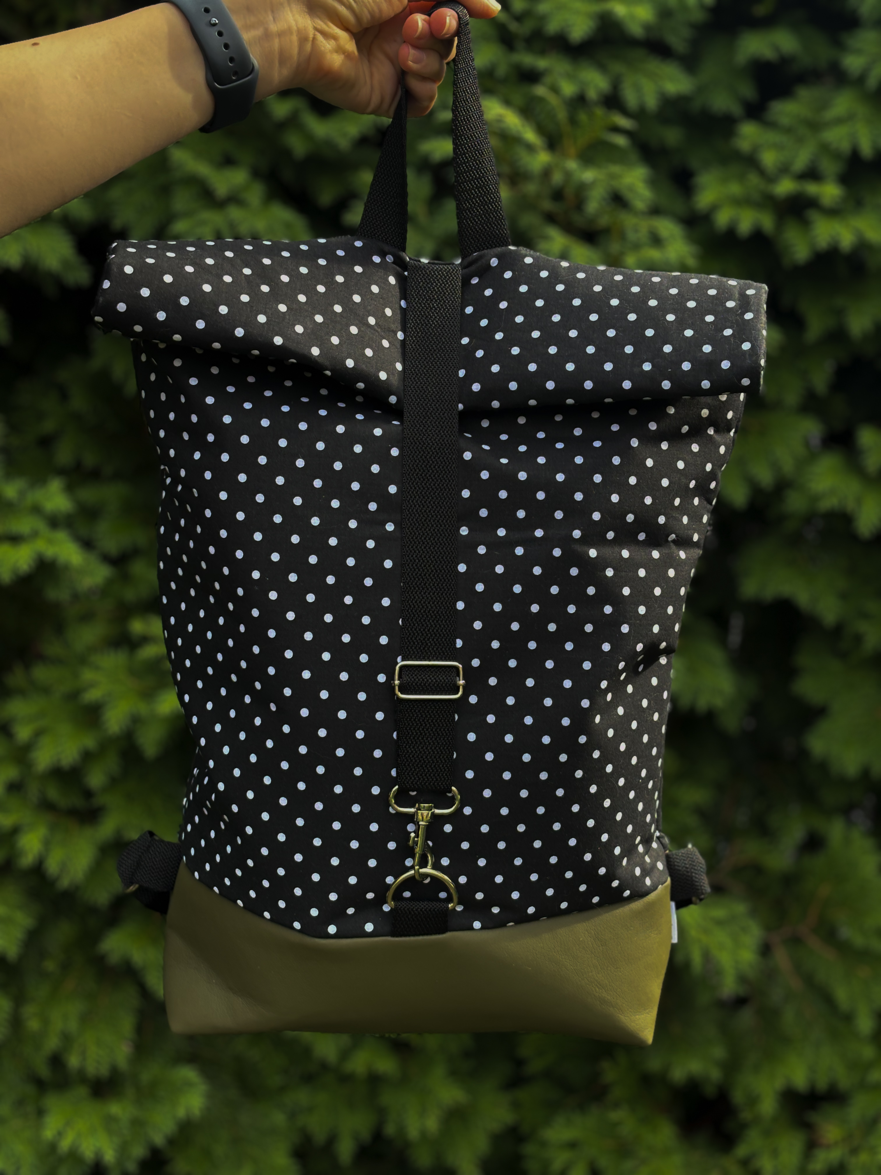 Jilcat rolovací batoh (Puntíky + khaki koženka)