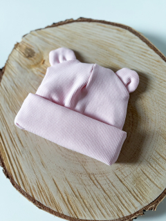 Čepička 0-3 měsíce (baby pink s oušky)